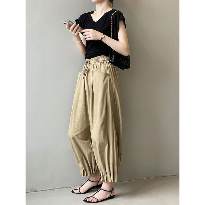 Color-Retro Wide Leg Cropped Pants for Women Autumn Trousers Pleated Slimming Trousers-Fancey Boutique