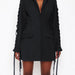 Color-Black-Women Clothing Lace Up Waist Tight Mid Length Blazer Dress-Fancey Boutique