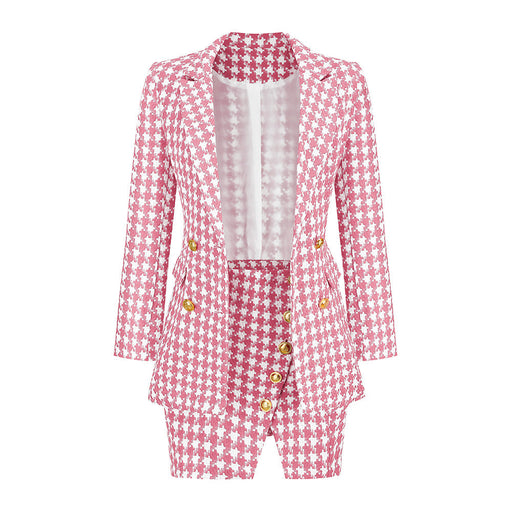 Color-Pink-Sexy Socialite Chanel Suit Set Skirt Autumn Winter Women Houndstooth Two Piece Set-Fancey Boutique