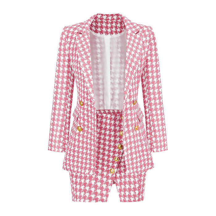 Color-Pink-Sexy Socialite Chanel Suit Set Skirt Autumn Winter Women Houndstooth Two Piece Set-Fancey Boutique