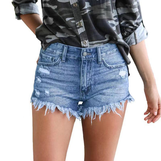 Color-Supply Ripped Tassel Denim Shorts Women-Fancey Boutique