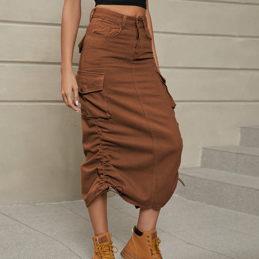 Color-Brown-Women Clothing Skirt Casual Mid Length Skirt-Fancey Boutique