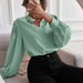 Color-Women Shirt Autumn Elegant Solid Color Collared Long Sleeve Single Row Button Loose Women Top-Fancey Boutique