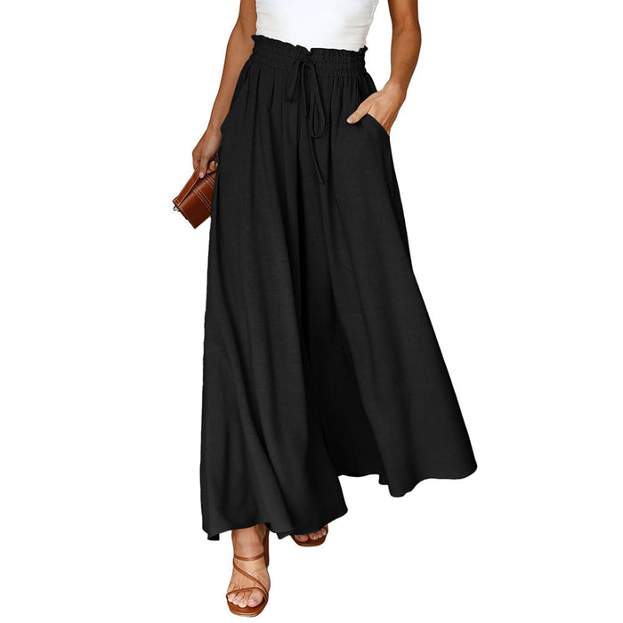 Color-Black-Summer Tied High Waist Wide Leg Pants Women Loose Casual Pants-Fancey Boutique