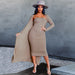 Color-Autumn Winter Casual Two-Piece Suit Long-Sleeved Knitted Top Tube Top Dress Women-Fancey Boutique