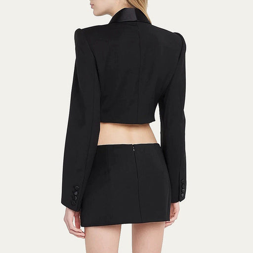 Color-Autumn Winter Diamond Set Sexy Deep V Plunge Blazer Collar Coat Mini Skirt Two Piece Set-Fancey Boutique