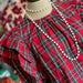 Color-Ladies Cotton Red Blue Plaid Ruffled Decorative round Neck Lantern Sleeve Elegant Top-Fancey Boutique