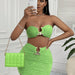 Color-Tube Top Cropped Exposed Backless Wrap Chest Sexy Package Hip Skirt Set Women-Fancey Boutique