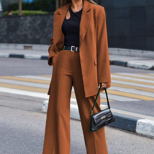 Color-Coffee-Autumn Winter Solid Color Long Sleeve Beauty Clothing Casual Outer Wear Two Piece Set-Fancey Boutique