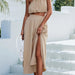 Color-Spring Summer Sexy Oblique Shoulder Lace up Vest Slit Midi Skirt Set Women-Fancey Boutique