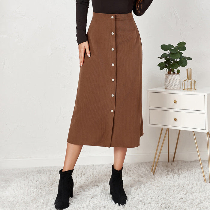 Color-Women Clothing Boutique Corduroy Skirt Single Breasted High Waist Autumn Winter Maxi Women Skirt-Fancey Boutique