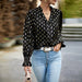 Color-Black-Shirt Women Autumn V neck Long Sleeve Top-Fancey Boutique