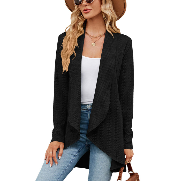 Color-Black-Autumn Winter Long Sleeve Solid Color Loose Cardigan Top Women Knitting Coat-Fancey Boutique