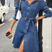 Color-Retro Waist Controlled Slimming Long Sleeve Denim Dress Women Belted Button-Fancey Boutique