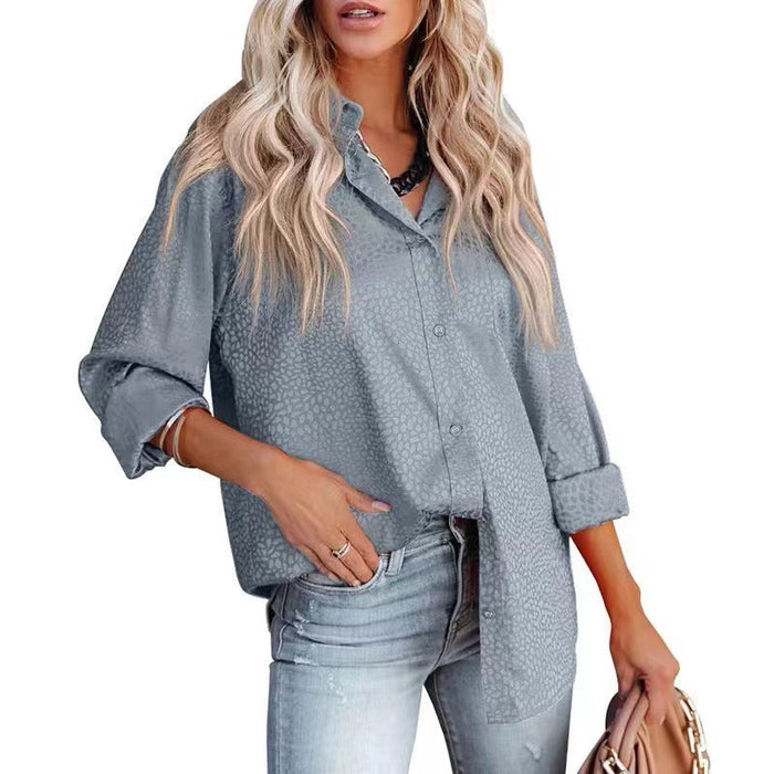 Color-Sea Blue-Women Shirt Autumn Comfort Satin Gravel Pattern Long Sleeve Loose Women Top-Fancey Boutique