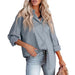 Color-Sea Blue-Women Shirt Autumn Comfort Satin Gravel Pattern Long Sleeve Loose Women Top-Fancey Boutique