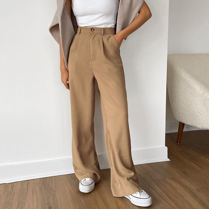 Color-Autumn French Casual Women Clothing Office Cotton Work Pant Straight Leg Pants-Fancey Boutique