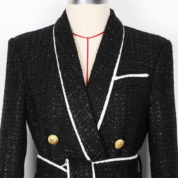 Color-High End Women Tweed Waist Slimming Women Business Shorts Blazer Suit Set-Fancey Boutique