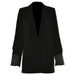 Color-Black-Spring Net Drill Women Casual Long Sleeve Collared Button Blazer-Fancey Boutique