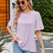 Color-Taro Color-Summer Women Clothing Ice Silk Zou Folding Bell Sleeve round Neck Top-Fancey Boutique