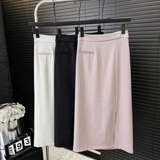 Color-Split Hip Women Slim Skirt Spring Mid Length Lip Bag A line Skirt-Fancey Boutique