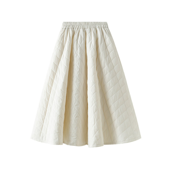 Color-South Korea Dongdaemun Autumn Elastic Waist Rhombus Woven Quilted A Line Slimming Skirt Women-Fancey Boutique