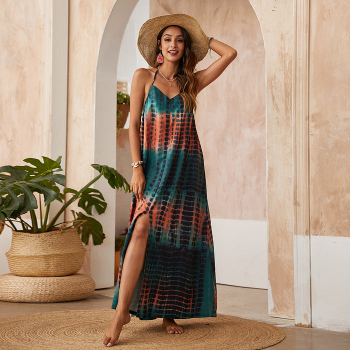 Color-Multi-Summer Strap Dress Sexy V-neck Printed Dress-Fancey Boutique