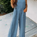 Color-Summer Women Casual Solid Color Pocket Square Collar Loose Overalls-Fancey Boutique