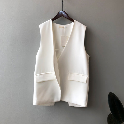 Color-White-Blazer Vest for Women Autumn Korean V-neck Sleeveless Loose Back Slit Vest-Fancey Boutique