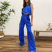 Color-Summer Solid Color Sleeveless Green Top Bell-Bottom Pants Suit Commuting Fashion Women Clothing-Fancey Boutique