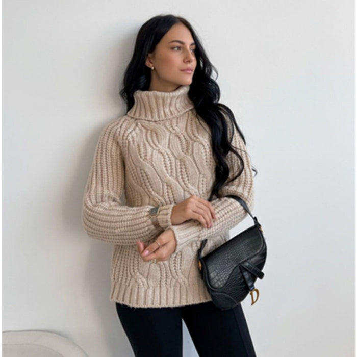 Color-Street Autumn Winter Graceful Fashionable Casual Turtleneck Knitted Pullover Long Sleeve Women Sweater-Fancey Boutique