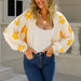 Color-Beige Yellow Flower-Fall Cardigan Internet Celebrity Street Hipster Short Sweater Floral Sweater Women-Fancey Boutique