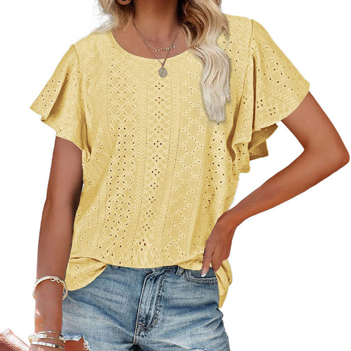 Color-Yellow-Women Clothing Summer Women T-shirt Ruffle Sleeve Casual Top-Fancey Boutique