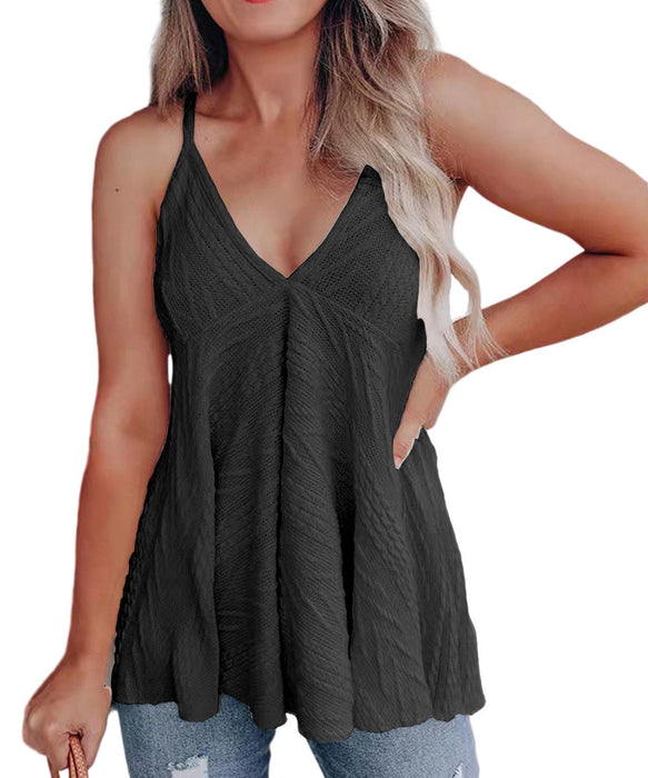Color-Black-Summer Women Clothing V-neck Casual Sling Wool Vest Top T-shirt-Fancey Boutique