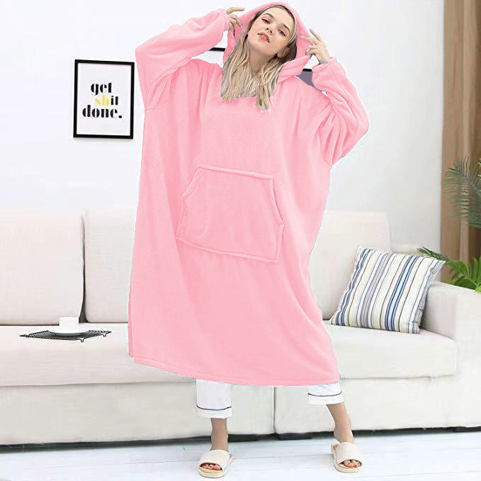 Color-Pink-Couple Nightgown Double Sided Flannel Extended Hooded Pajamas Women Nightdress Pajamas Pajamas-Fancey Boutique