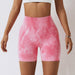 Color-Pink-Spring Splash Dyeing Seamless Yoga Shorts Women Sports Fitness Shorts High Waist Hip Lift Skinny Yoga Pants-Fancey Boutique