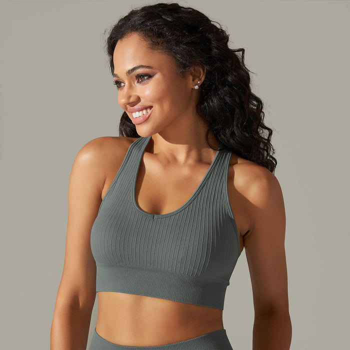 Color-Bra-Dark Gray-Knit Breathable Yoga Vest Running Exercise Underwear Seamless Back Shaping Shockproof Push Up Sports Bra-Fancey Boutique