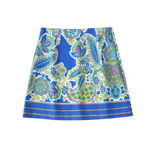 Color-Skirt-Printed Vertical Cover Shirt Vertical Wide Leg Pants Printed Short Skirt Set-Fancey Boutique