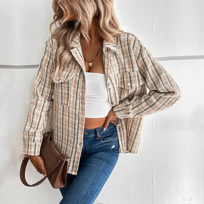 Color-Autumn Winter Women Wear Plaid Shirt Outerwear Women-Fancey Boutique