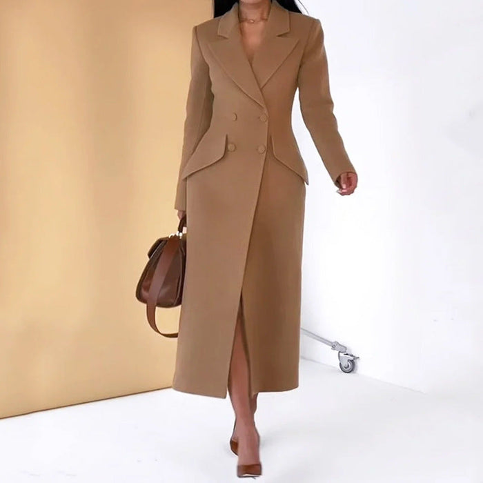 Color-Women Clothing Autumn Winter Blazer Collared Long Sleeve Solid Color Dress-Fancey Boutique