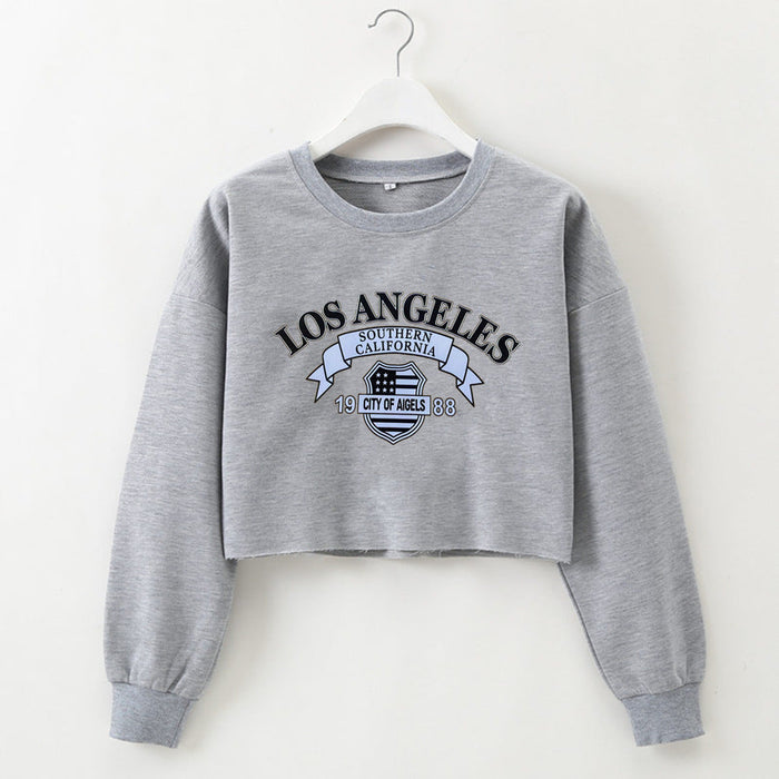 Color-Gray-Women Clothing Autumn Winter Los Angeles Letter Graphic Printed Short Long-Sleeved Sweater-Fancey Boutique