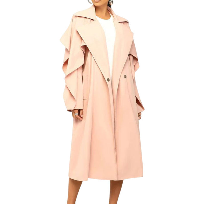 Color-Autumn Winter Women Clothing Fashionable Polo Collar Solid Color Mid Length Trench Coat-Fancey Boutique