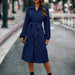 Color-Blue-Women Clothing Belted Ruffle Shirt Dress-Fancey Boutique