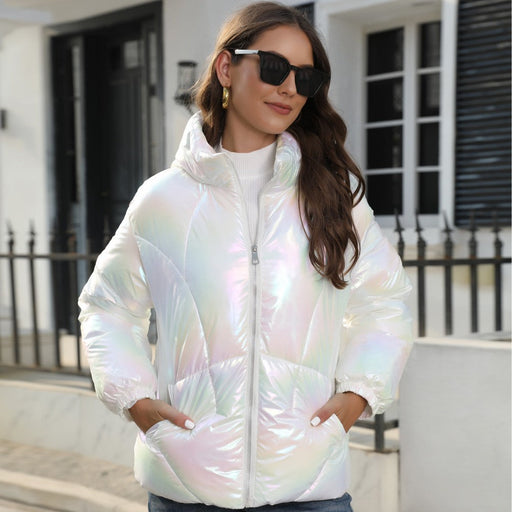 Color-White-Women Clothing Winter Shiny Surface Cotton Cloth Hooded Puffer Jacket Coat Thermal Cotton Padded Clothes-Fancey Boutique