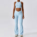 Color-'-2 Bra Bell-Bottom Pants Sky Blue-Thread Abdominal Shaping High Waist Beauty Back Yoga Suit Quick Drying Push up Hip Raise Skinny Workout Exercise Outfit-Fancey Boutique