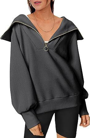 Color-Gray-Women Clothing Autumn Winter Oversized Half Zipper Pullover Sweater Hoodie Top-Fancey Boutique