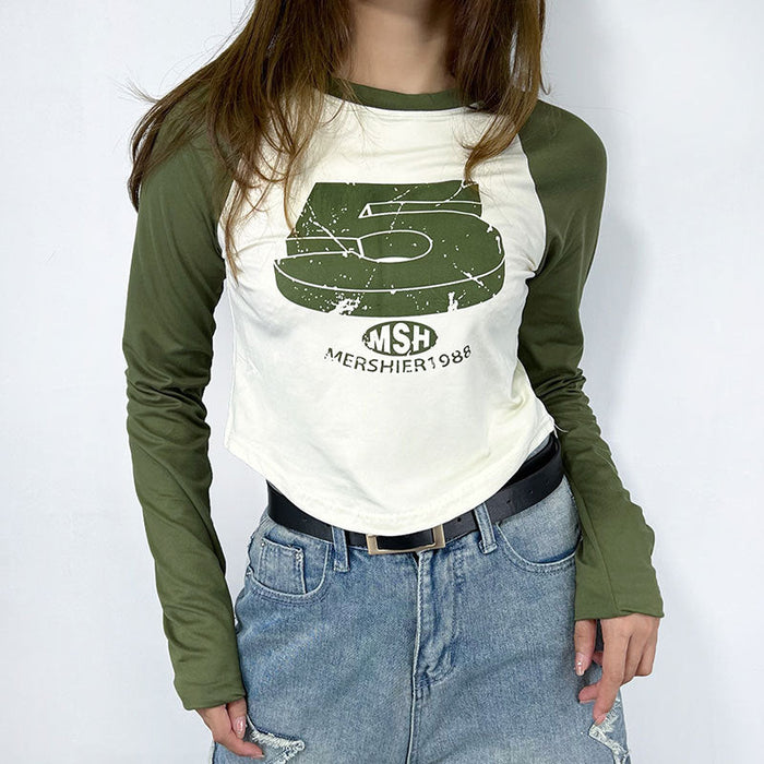 Color-Retro Printing Cropped T shirt Women Autumn Sweet Sexy Multicolor Hoodie-Fancey Boutique