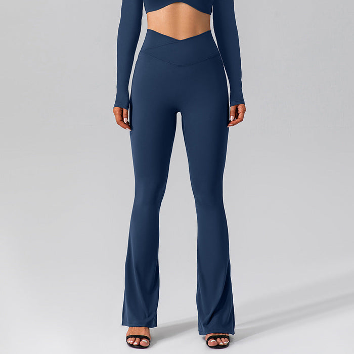 Color-Navy Blue-Autumn Nude Feel Stretch Sports Yoga Bell Bottom Pants Skinny Slimming High Waist Peach Hip Lifting Fitness Trousers-Fancey Boutique