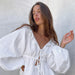 Color-Cotton Linen White Lantern Sleeve V neck Top Shorts Summer Women Clothing Two Piece Set-Fancey Boutique