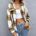 Color-camel-Woolen Plaid Long Sleeve Turn Down Collar Coat Thick Casual Loose Shirt-Fancey Boutique